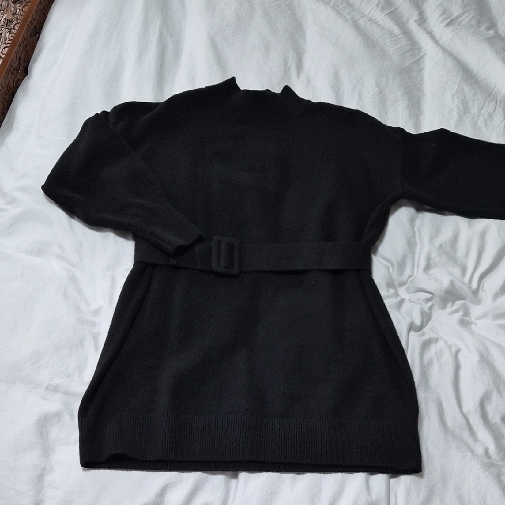& Other Stories Black Turtleneck Sweater Dress with Belt
